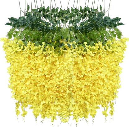 Artificial Wisteria Hanging Flowers Fake Wisteria Flower Garland Silk Vines by WONICE