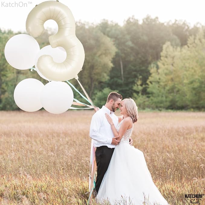 KatchOn Cream White Number 3 Balloon Neutral 40 Inch | Three Balloon, 3 Balloon - Image 7