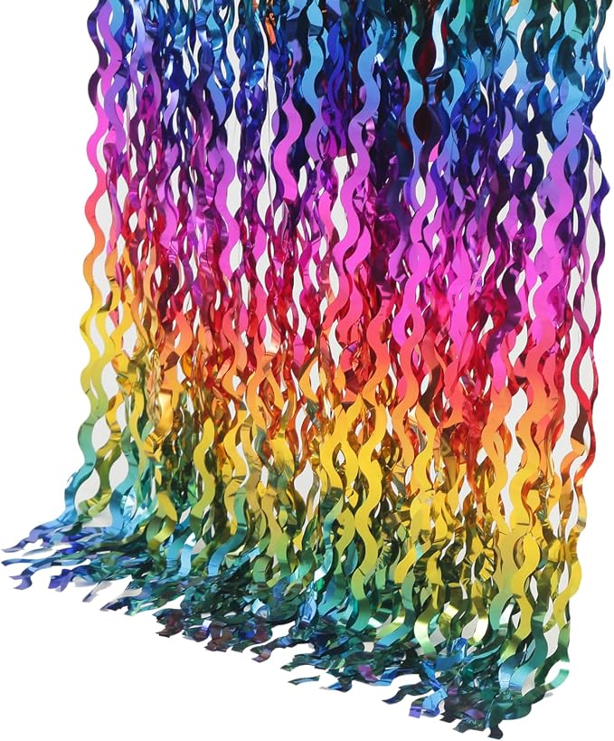 4 Pack Wavy Rainbow Foil Fringe Curtain | 3.3x6.6ft Colorful Tinsel Metallic - Image 5