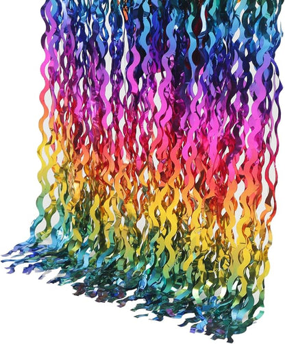 4 Pack Wavy Rainbow Foil Fringe Curtain | 3.3x6.6ft Colorful Tinsel Metallic - Image 5