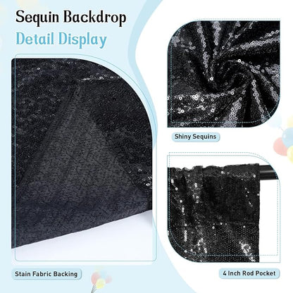 SquarePie 10x10ft Black Sequin Backdrop, High Density Non-Transparent Glitter - Image 6