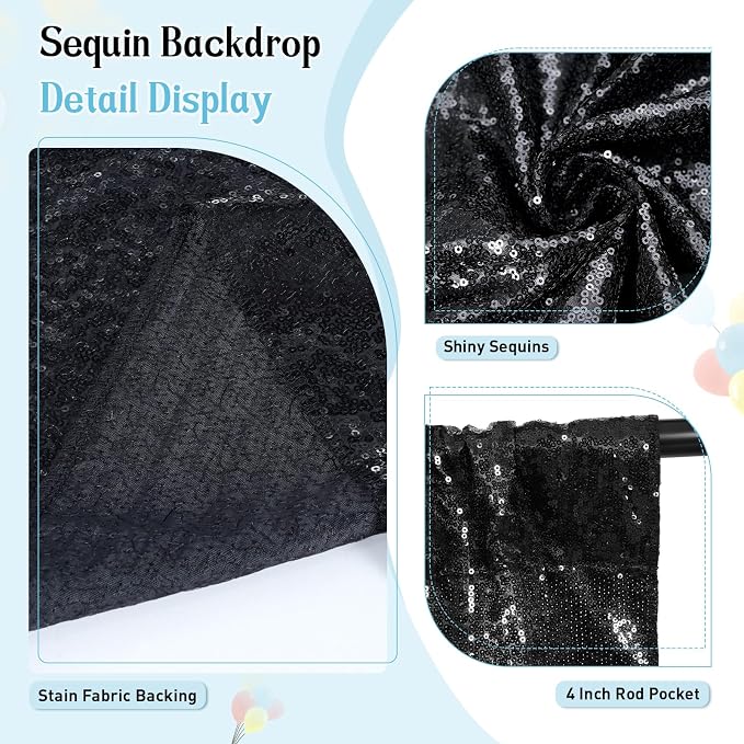 SquarePie 8x8ft Black Sequin Backdrop, High Density Non-Transparent Glitter - Image 6
