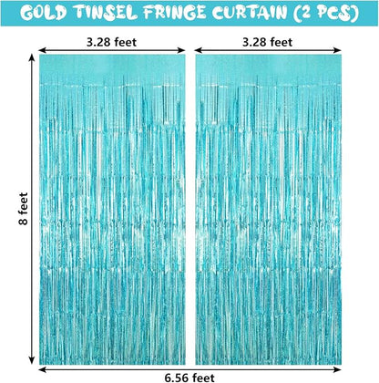 Blue Tinsel Foil Fringe Curtain Backdrop, 3.3 x 8.2 ft Metallic Glitter Curtain - Image 3