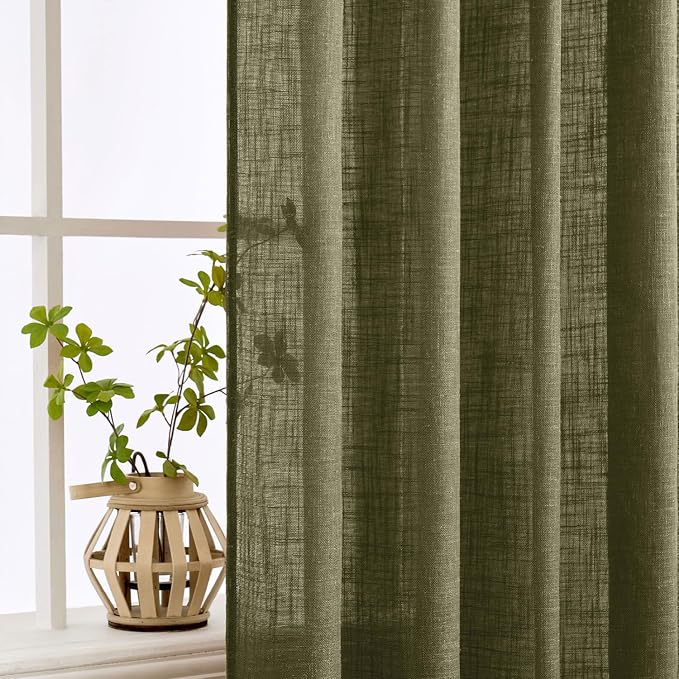 MIULEE Light Olive Green Linen Curtains 52x108 Inch 2 Panels - Image 5