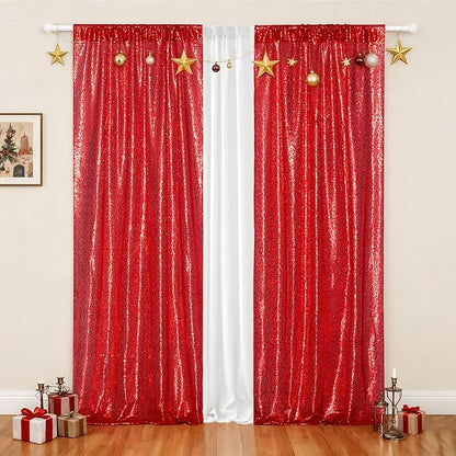 Poise3EHome 2Pcs 2Ft x 8Ft Red Sequin Backdrop Curtains, Glitter Photography - Image 2
