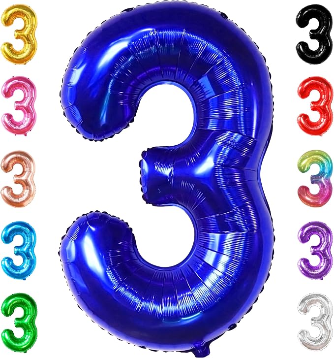 KatchOn Royal Blue Number 3 Balloon 40 Inch, Birthday Decorations by KatchOn