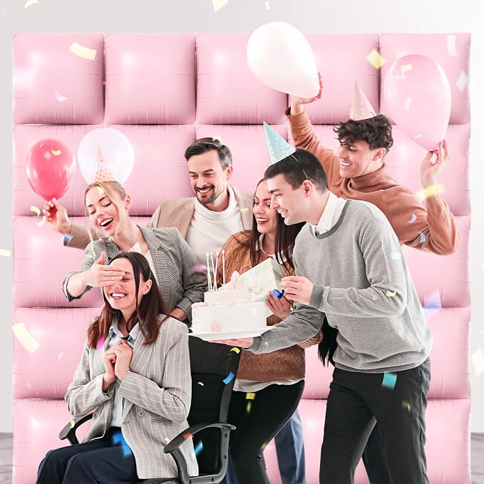 NISOCY 25PCS Matte Pastel Pink Square Foil Balloons Wall Backdrop | Double - Image 5