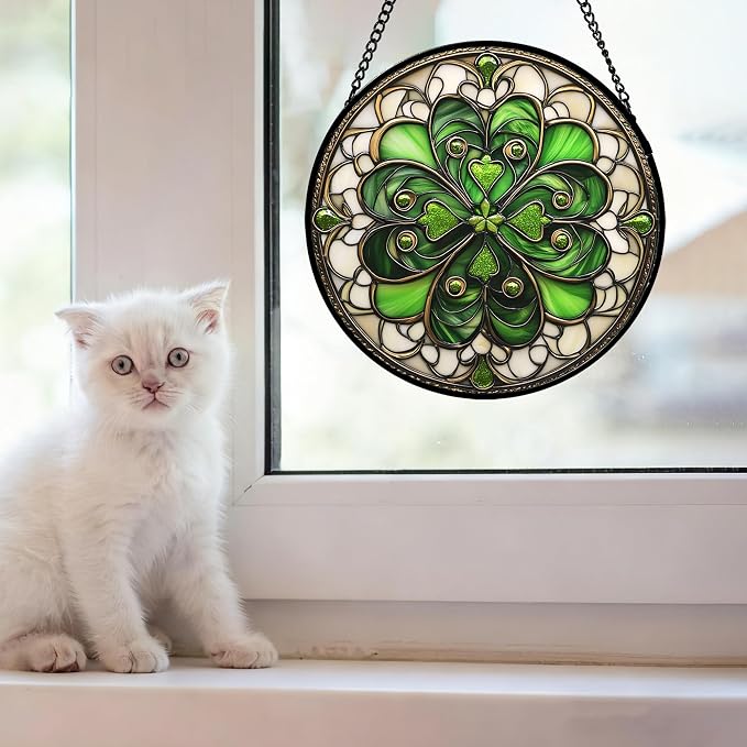 DASTOLL Stained Glass Window Hanging St. Ripak Festival Green Lucky Clover - Image 2