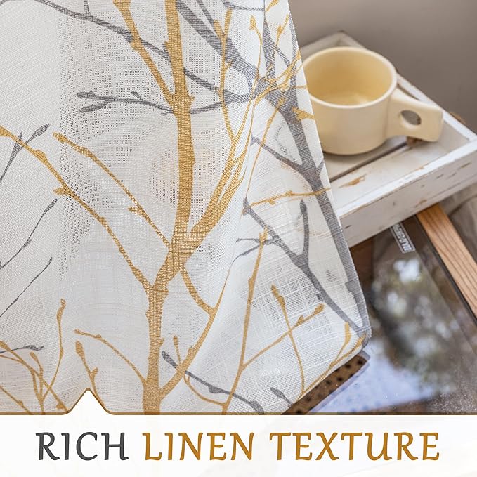 FMFUNCTEX Linen Yellow White Semi Sheer Patio Curtains 84 Inch Long 1 Panel | - Image 7