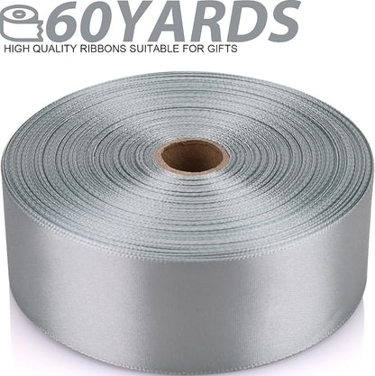 1-1/2 Inch 60 Yards Silver Solid Satin Ribbon - Image 2