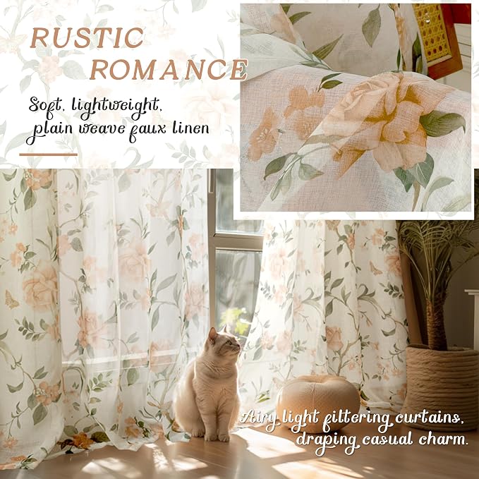Floral Sheer Curtains for Living Room Window, Country Patterned Light Filtering - Image 4