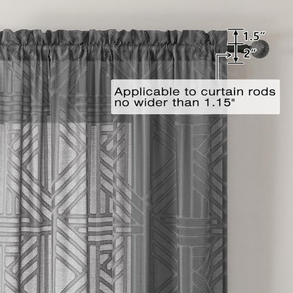 Simplebrand Semi Sheer Charcoal Grey Curtains 30 Inch Length 2 Panels, - Image 5