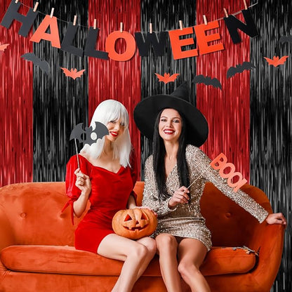 ZATAYE 2 Pack Black Red Halloween Foil Curtain Streamer Decorations | Black Red - Image 7