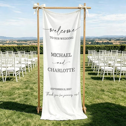 Personalized Fabric Wedding Welcome Sign, Cotton Linen Banner - Image 4