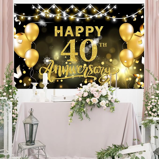 WeBenison Happy 40th Anniversary Backdrop 40th Wedding Anniversary Photography - Image 4