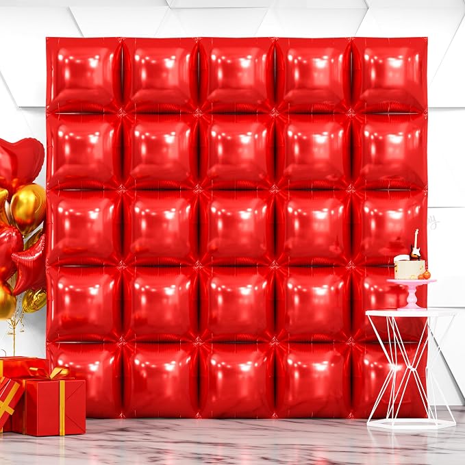 NISOCY 25PCS Metallic Red Square Foil Balloons Wall Backdrop | Double Sided Red by NISOCY