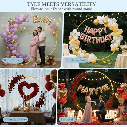 6.6FT Round Metal Arch Backdrop Stand, Metal Wedding Arches Frame | Gold Circle - Image 6