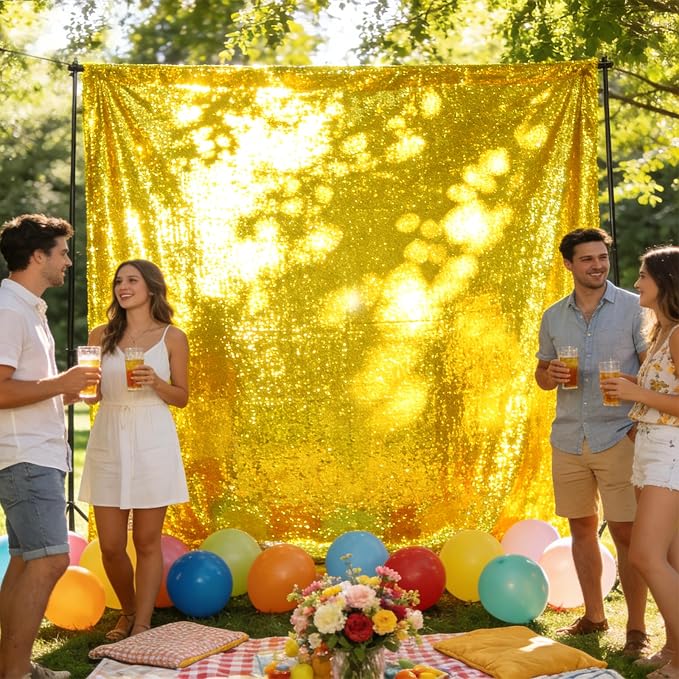 2×8FT-4PCS Bright Yellow Sequin Backdrop Curtains Panels, Photography Backdrop - Image 2