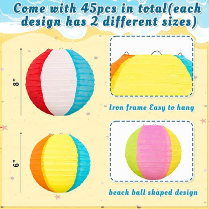 ‎Renbuzhu 45PCS Pool Party Decorations Beach Ball Paper Lanterns Bulk - Image 3