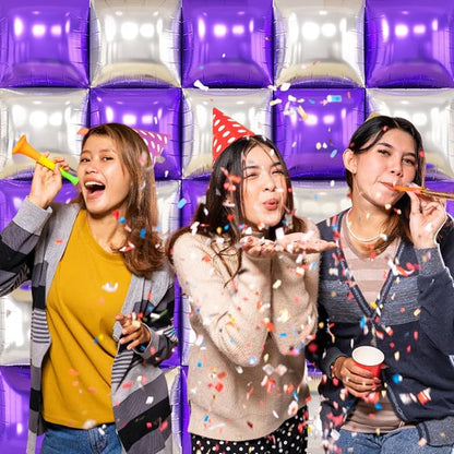Metallic Purple Gold and Silver Double Sided Square Foil Balloons Wall - Image 5