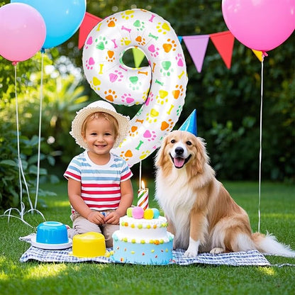 40 Inch Multi-color Dog Paw Birthday Balloons, Numeral 9 Birthday Balloons - Image 7