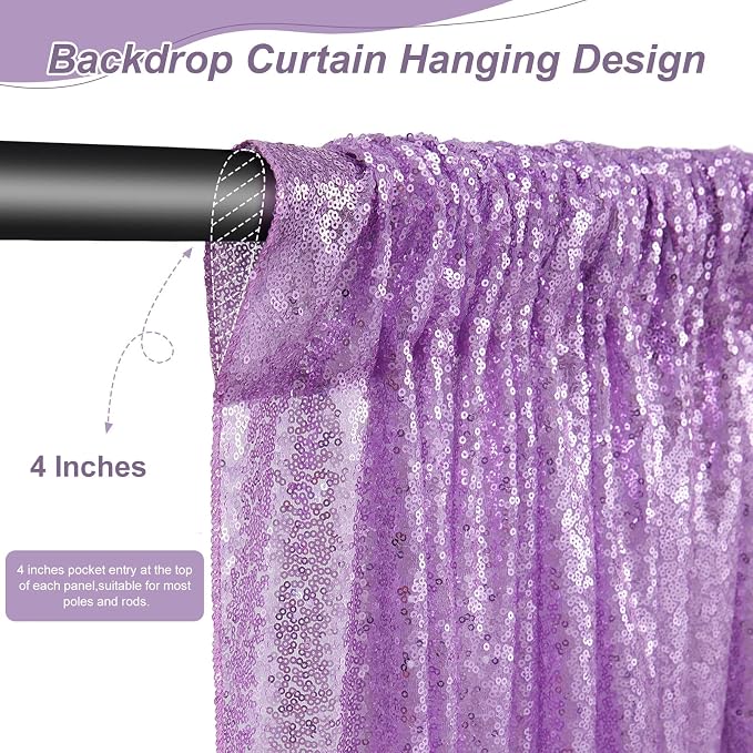 Lavender Sequin Backdrop Curtains-1 Panel 5FTx8FT Light Purple Backdrop - Image 3