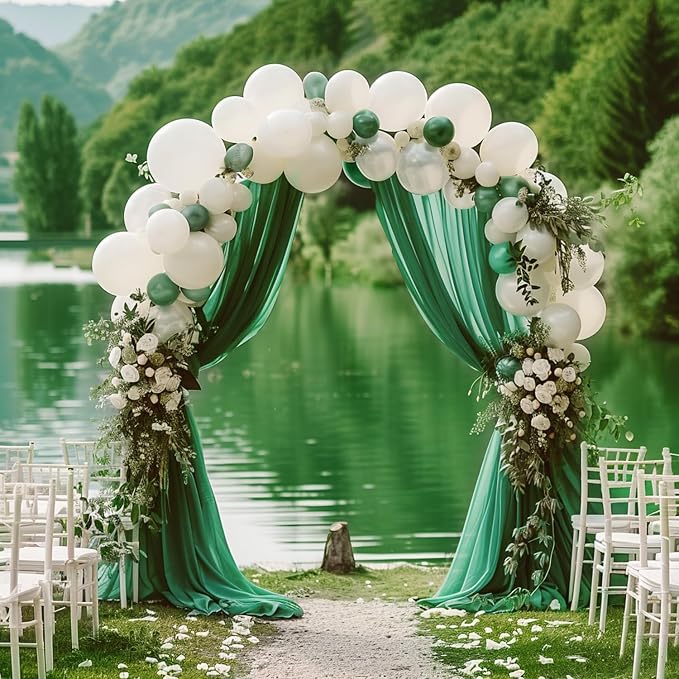 Wedding Arch Draping Fabric Backdrop 28.7" x 20FT, Emerald Green | Sheer Drapes - Image 3