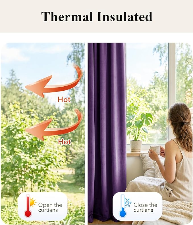 Purple Velvet Curtains for Grils Bedroom Nursery, W52 x L96, Modern Back Tab - Image 6