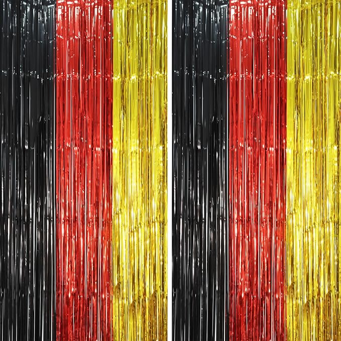 Voircoloria Red Black Gold Foil Fringe Backdrop Curtains, 2 Pack | Tinsel by Voircoloria