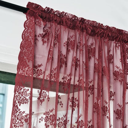 Kotile Short Burgundy Lace Curtains - Image 2