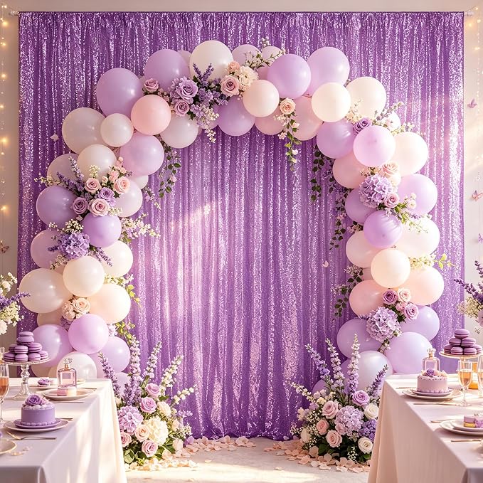Hahuho Lavender Sequin Backdrop Curtain, Party Decoration（4 Panels, 2FT x 8FT - Image 8