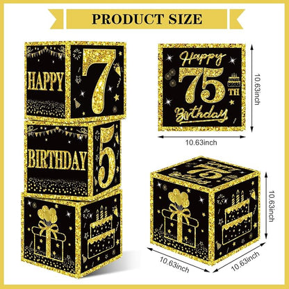 Eiurteao 3pcs Black Gold 75th Birthday Decorations Boxes - Image 3
