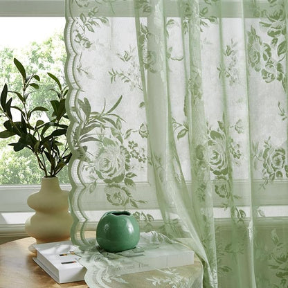 Sage Green Lace Curtains 102 Inches Long Spring Country Floral Sheer Curtains - Image 4