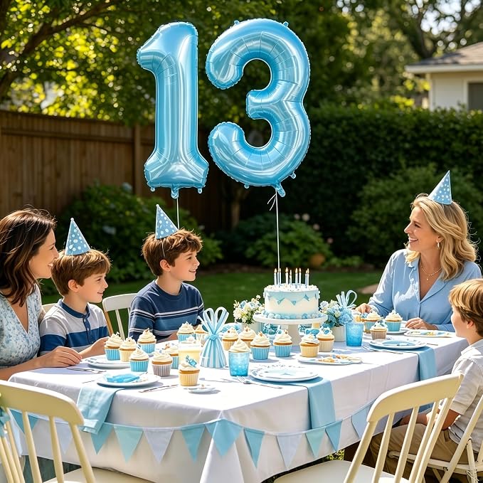 Pastel Blue 13 Balloon Number, Light Blue 13 Balloons - Image 4