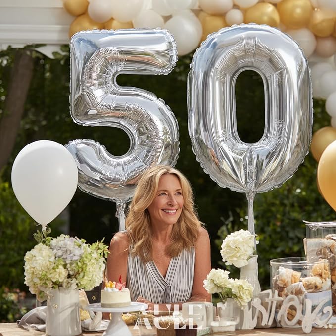 AULE 40 Inch Silver 50 Balloon Number Foil 0-9 Birthday Big Numbers | Birthday - Image 2