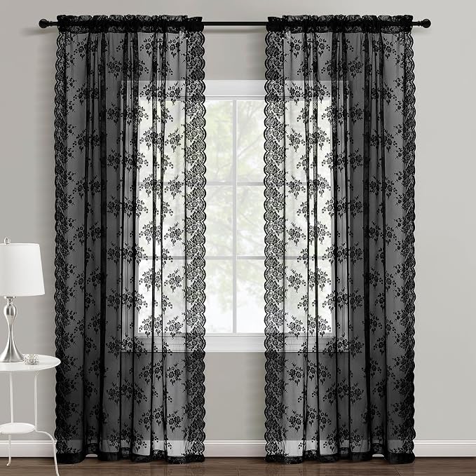 Kotile Gothic Black Lace Curtains - Image 2
