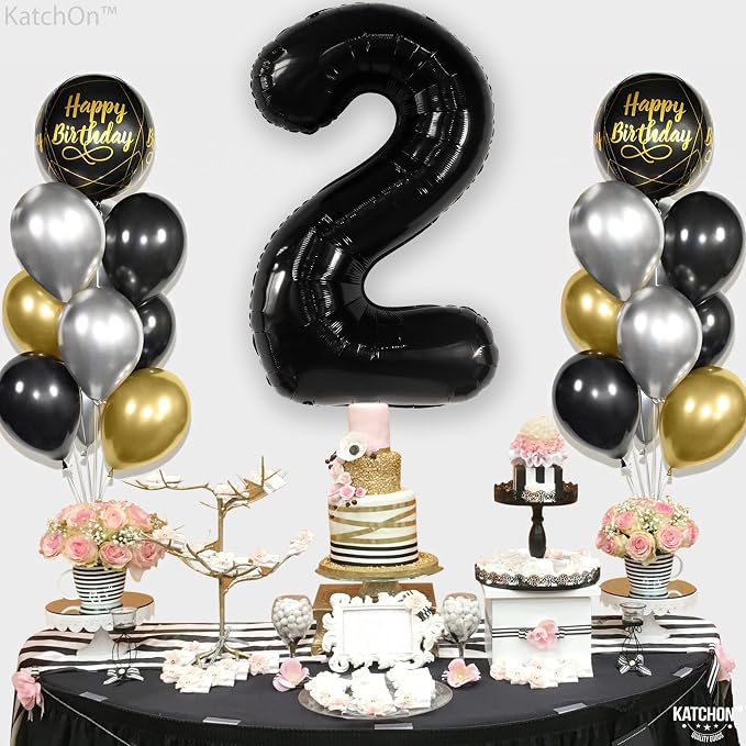 KatchOn Black Number 2 Balloon 40 Inch 2nd Birthday Decorations - Image 7