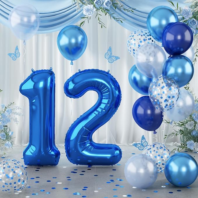 Navy Blue 12th Birthday Giant Self Inflating Number 12 Balloon, Metallic Dark by Lingqiang