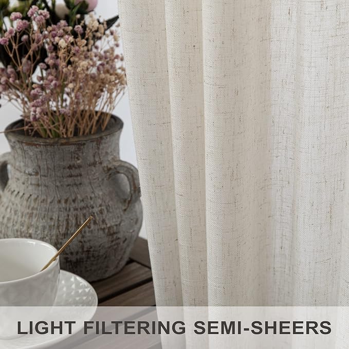 Pitalk Cream Sheer Curtains for Living Room 100 Inches Long 2 Panels Pocket - Image 4