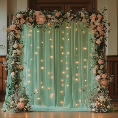 Green Tulle Backdrop Curtains by Fomcet