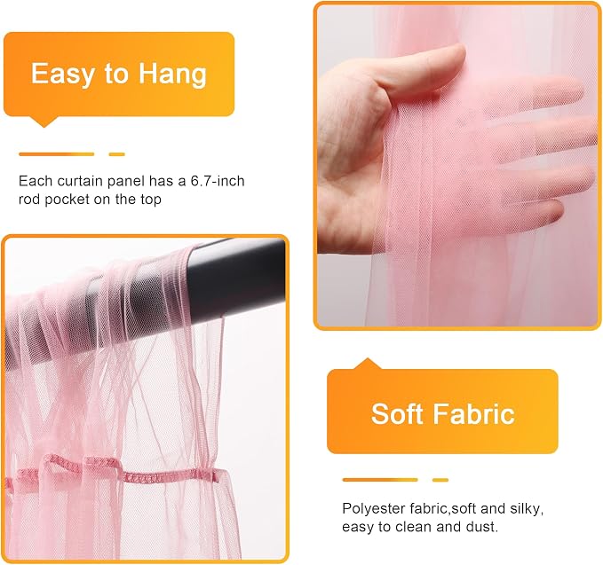 Tulle Backdrop Curtains with Lights Pink 10x8ft Sheer Curtain Backdrop | Tulle - Image 3