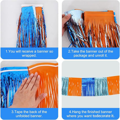 BEISHIDA Orange Blue Fringe Garland Banner 30ft Wall Tinsel Foil Streamers | - Image 3