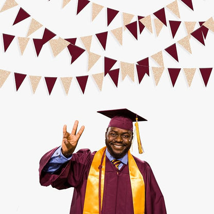 Burgundy Party Decorations Maroon Champagne Gold Triangle Banner Flag Bunting - Image 7