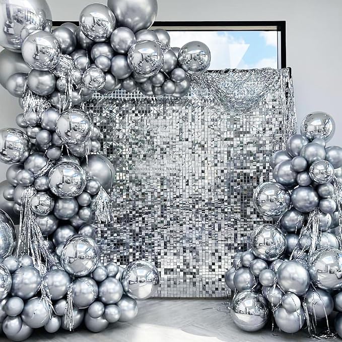 170 Pieces Silver Metallic Balloons Silver Balloon Arch Kit Balloons Garland - Image 5