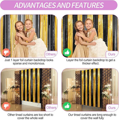 Crosize 2 Pack Gold and Black Party Streamers Backdrop, 3.3 x 9.9 ft | Tinsel - Image 3