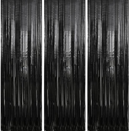 7 Pack 3.3 x 9.9 ft Black Fringe Backdrop Streamers Party Decorations | Foil by Crosize