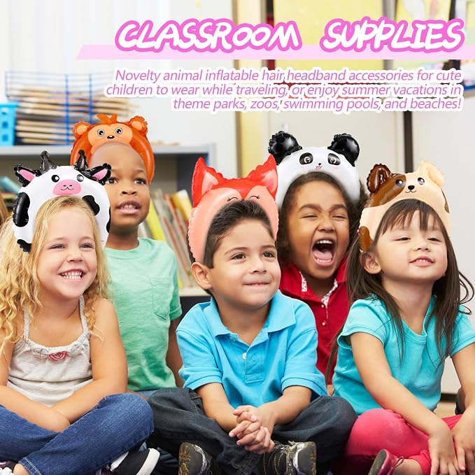Liliful 200 Pcs Zoo Animal Inflatable Headbands Unicorn Wildlife Safari Balloon - Image 6