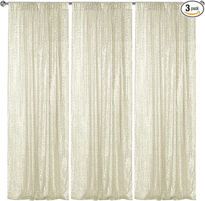 Sugargirl Champagne Sequin Backdrop Curtain 3 Panels 2FTx8FT Glitter Champagne by Sugargirl