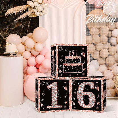 Eiurteao 3pcs Rose Gold 16th Birthday Decorations Boxes - Image 6