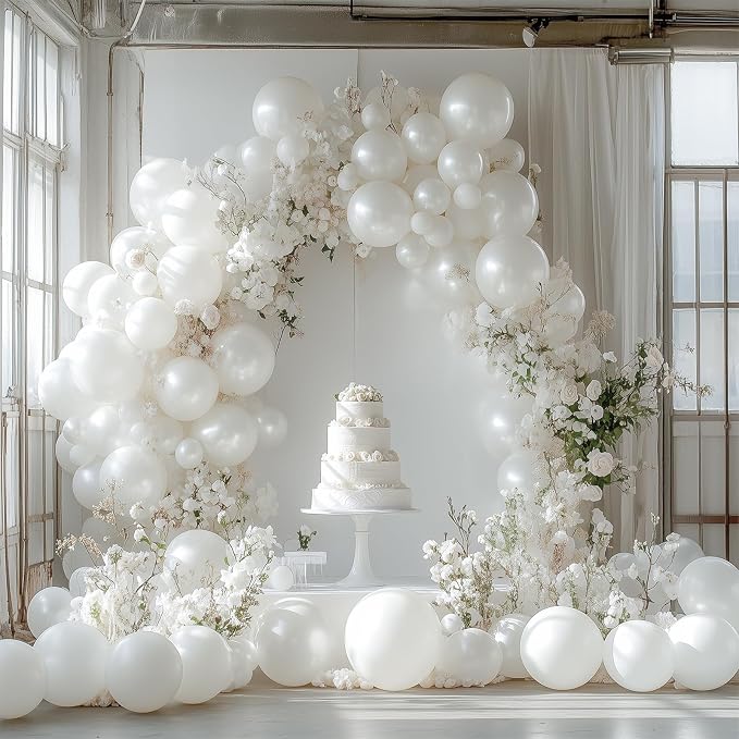 PartyWoo Pearl White Balloons 101pcs Metallic White Color 12 Inch | Balloons - Image 5
